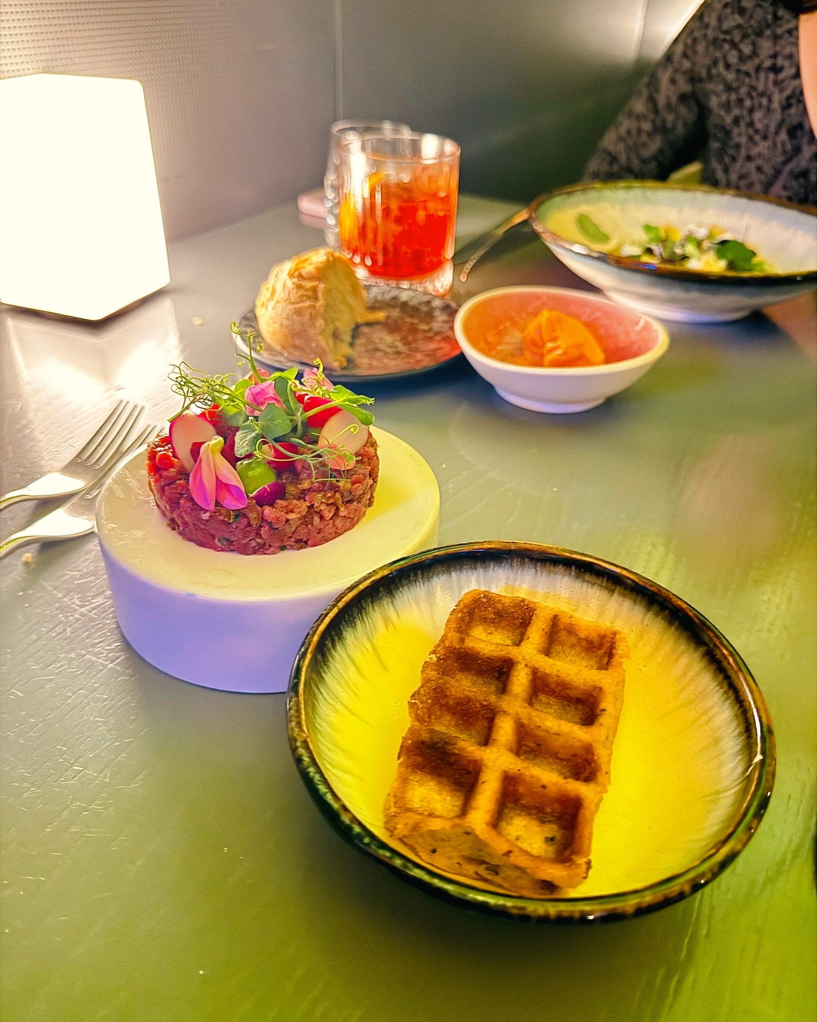 The beef tartare and waffle at Das Loft