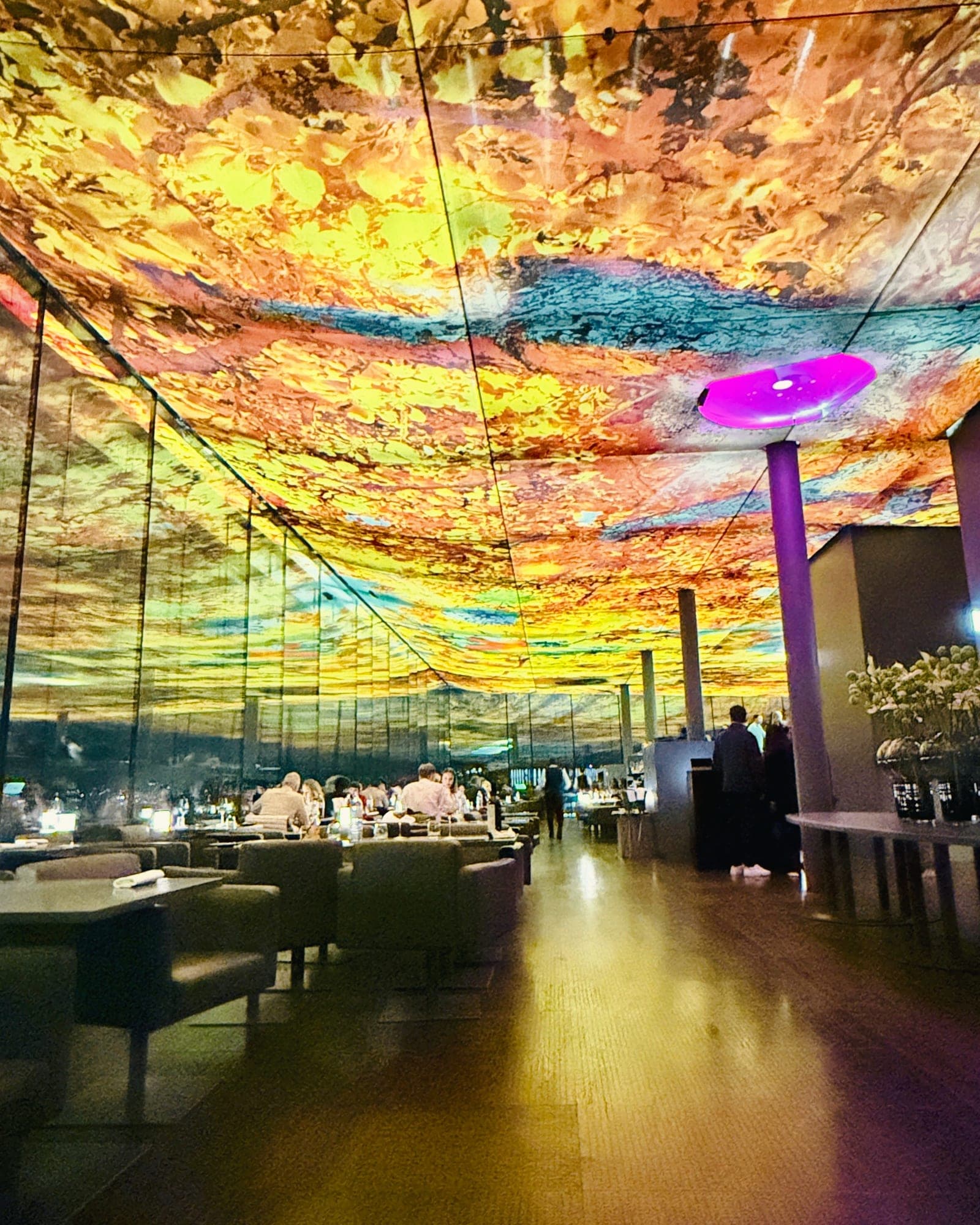 The Pipilotti Rist ceiling at Das Loft, in full colour above the room