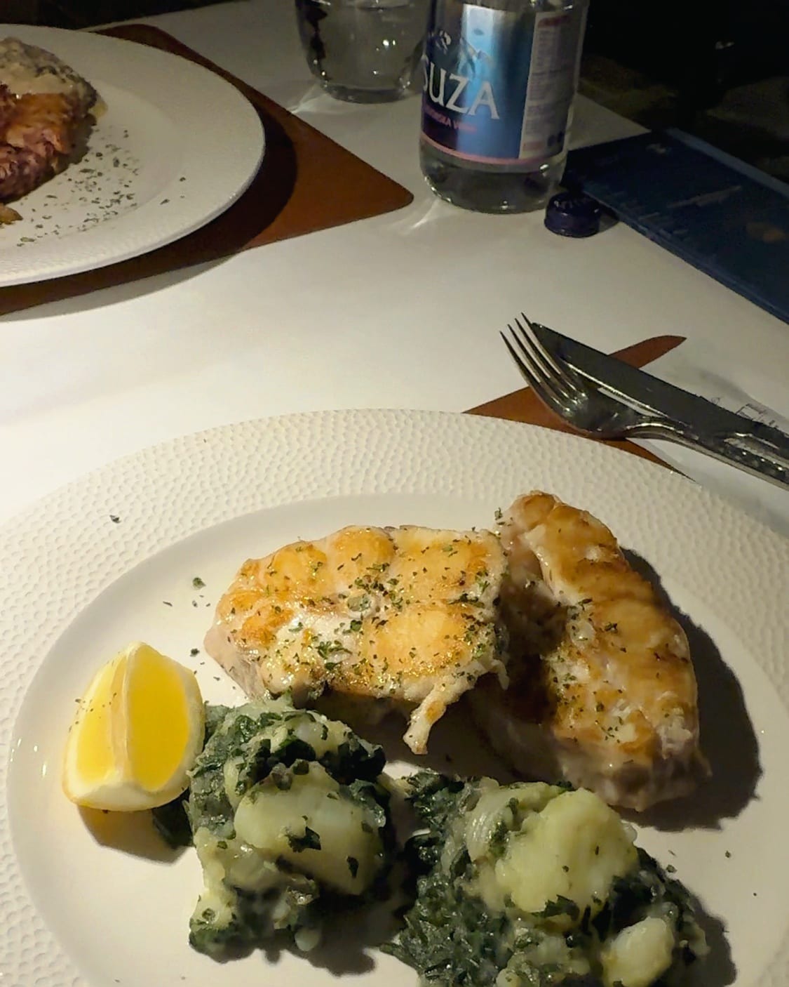 Adriatic shark with spinach and potato at Restaurant Conte in Perast